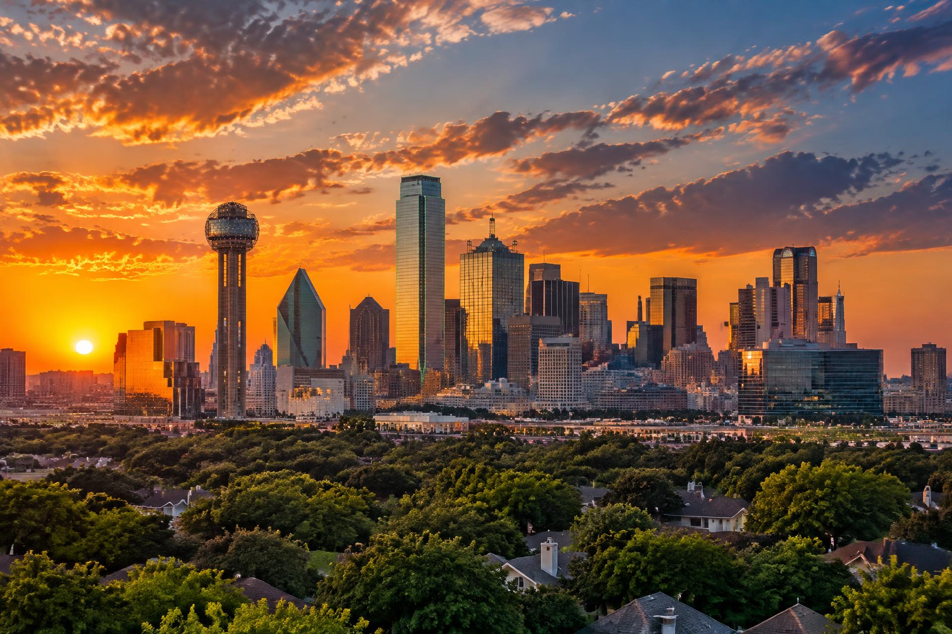 DFW sunset skyline
